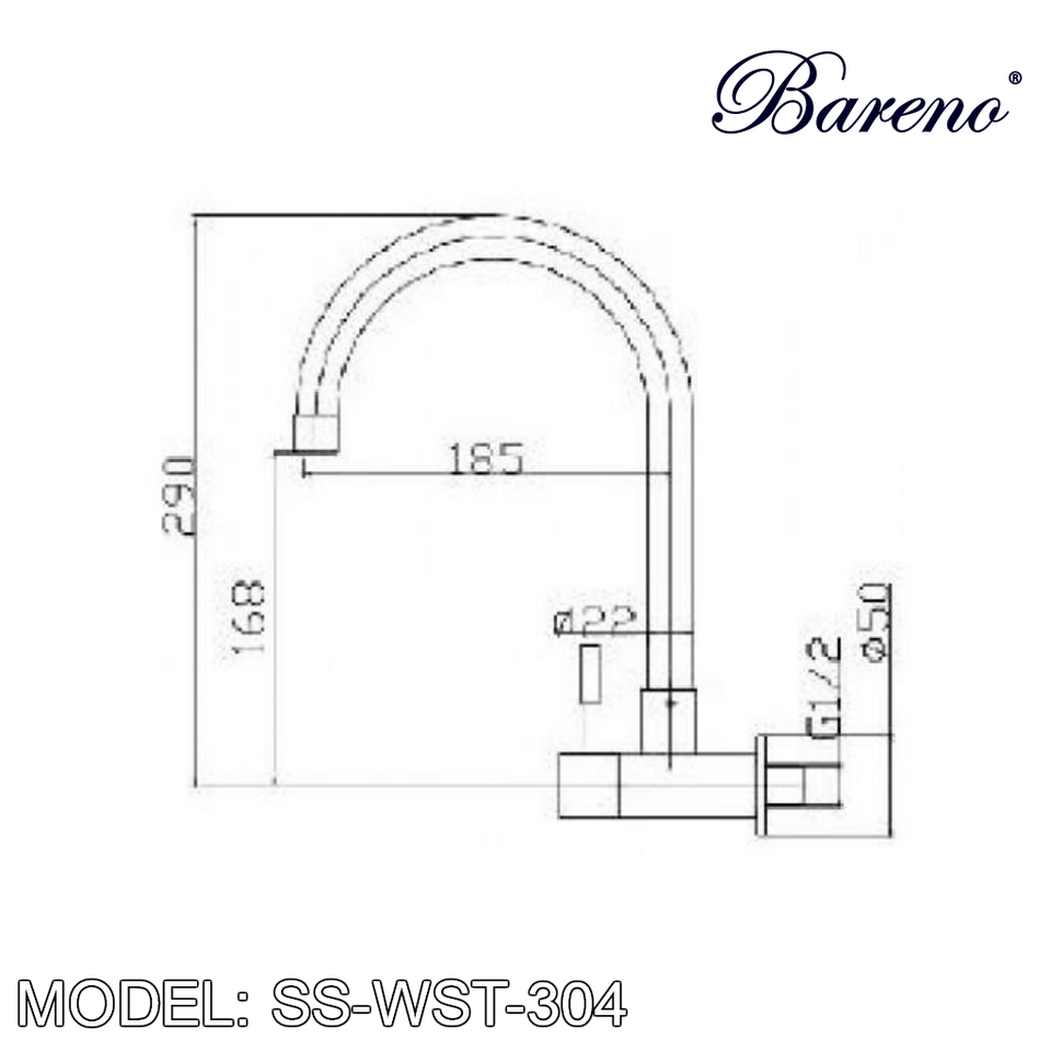 BARENO PLUS Wall Sink Tap SS-WST-304, Kitchen Faucets, BARENO PLUS - Topware Solutions