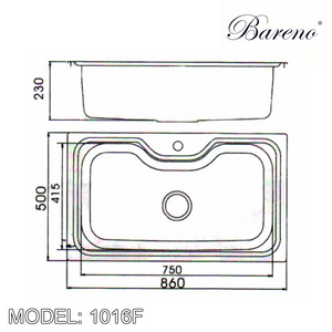 BARENO Kitchen Sink 1016F Top Mount SUS304 with 10 Year Warranty, Kitchen Sinks, BARENO - Topware Solutions