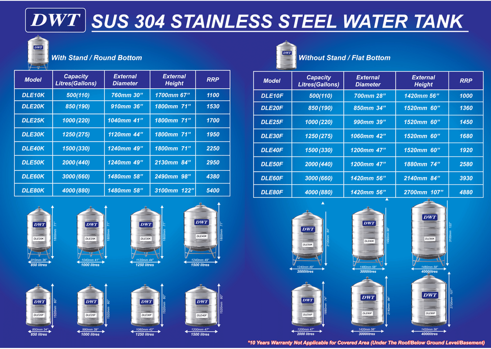 [SUS304] DWT Stainless Steel Storage Water Tank ( With Stand Round Bottom), Water Tank, DWT - Topware Solutions