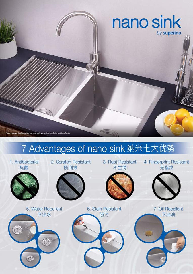SUPERINO Stainless Steel NANO GREY Sink SAW8446-N, Kitchen Sinks, SUPERINO - Topware Solutions