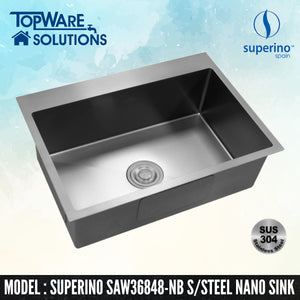 SUPERINO SUS304 Stainless Steel NANO BLACK Sink SAW36848-NB, Kitchen Sinks, SUPERINO - Topware Solutions