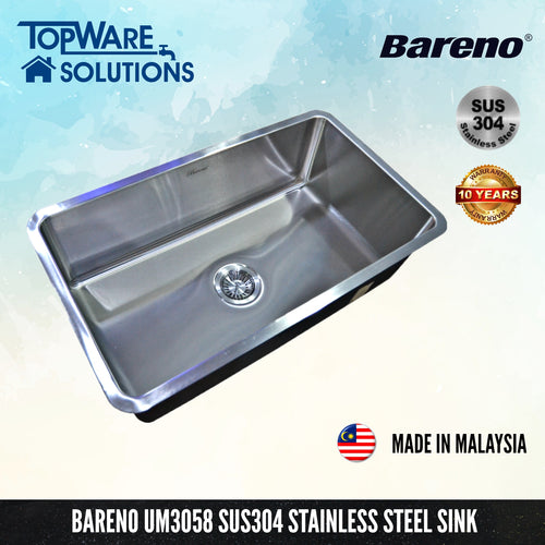 BARENO Kitchen Sink UM3058 Undermount SUS304 with 10 Year Warranty with 1.5 Thickness, Kitchen Sinks, BARENO - Topware Solutions