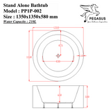 PEGASUS Stand Alone Bathtub PP1P-002, Bathtubs, PEGASUS - Topware Solutions
