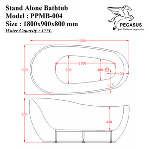 PEGASUS Stand Alone Bathtub PPMB-004, Bathtubs, PEGASUS - Topware Solutions