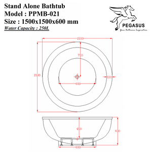 PEGASUS Stand Alone Bathtub PPMB-021, Bathtubs, PEGASUS - Topware Solutions