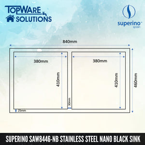 SUPERINO Stainless Steel NANO BLACK Sink SAW8446-NB, Kitchen Sinks, SUPERINO - Topware Solutions