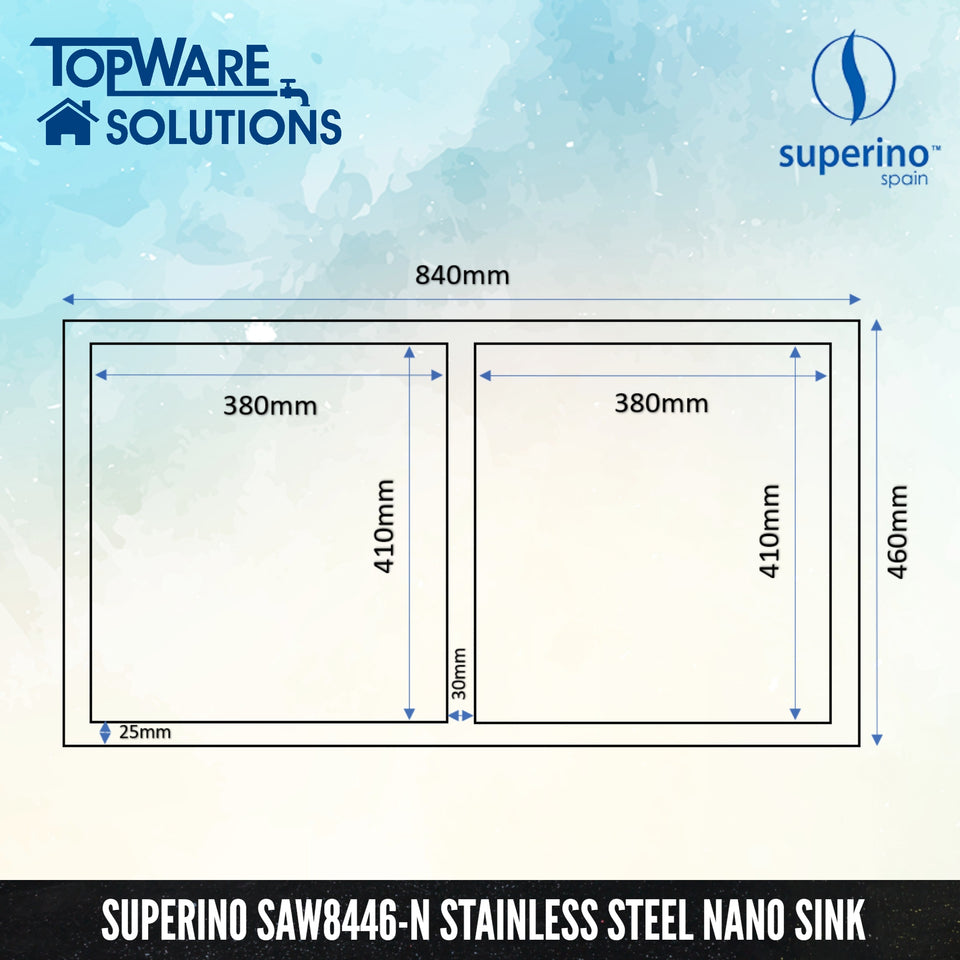 SUPERINO Stainless Steel NANO GREY Sink SAW8446-N, Kitchen Sinks, SUPERINO - Topware Solutions