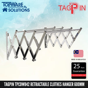 TAGPIN TPCDW 842 Wall Mounted Retractable Clothes Hanger 600mm, Bathroom Accessories, Tagpin - Topware Solutions