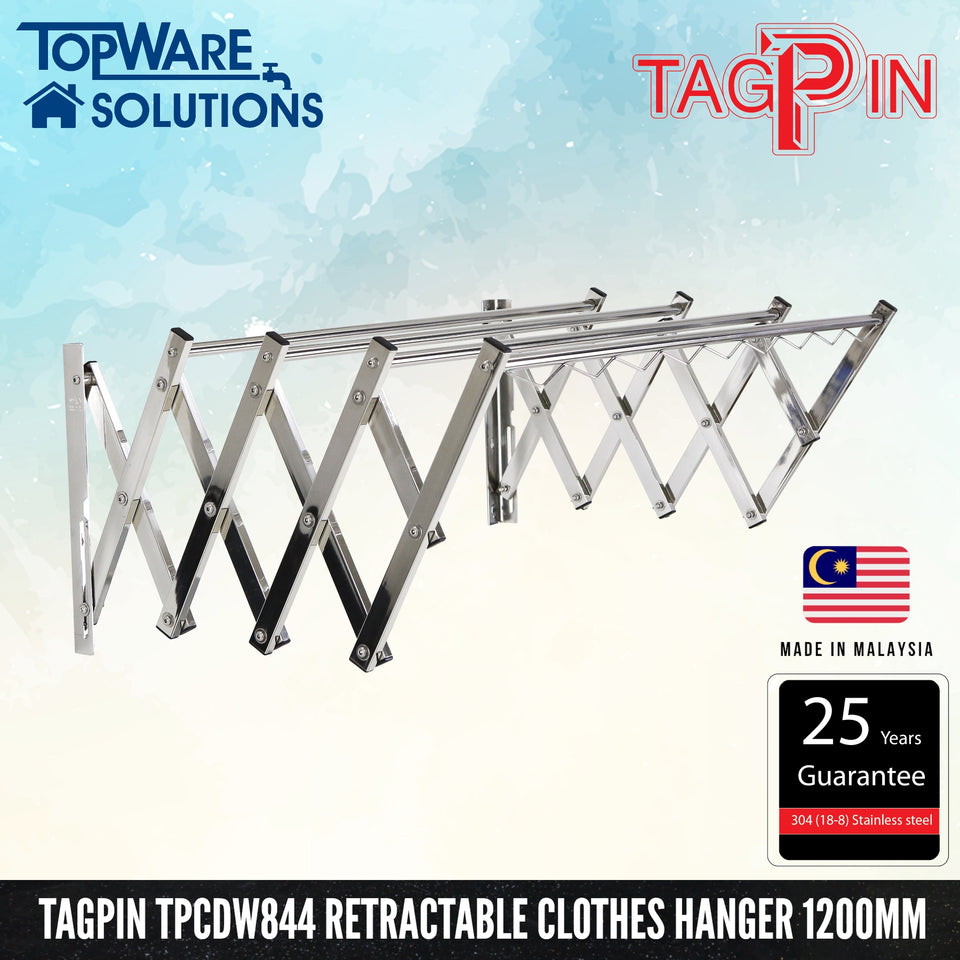 TAGPIN TPCDW 844 Wall Mounted Retractable Clothes Hanger 1200mm, Bathroom Accessories, Tagpin - Topware Solutions