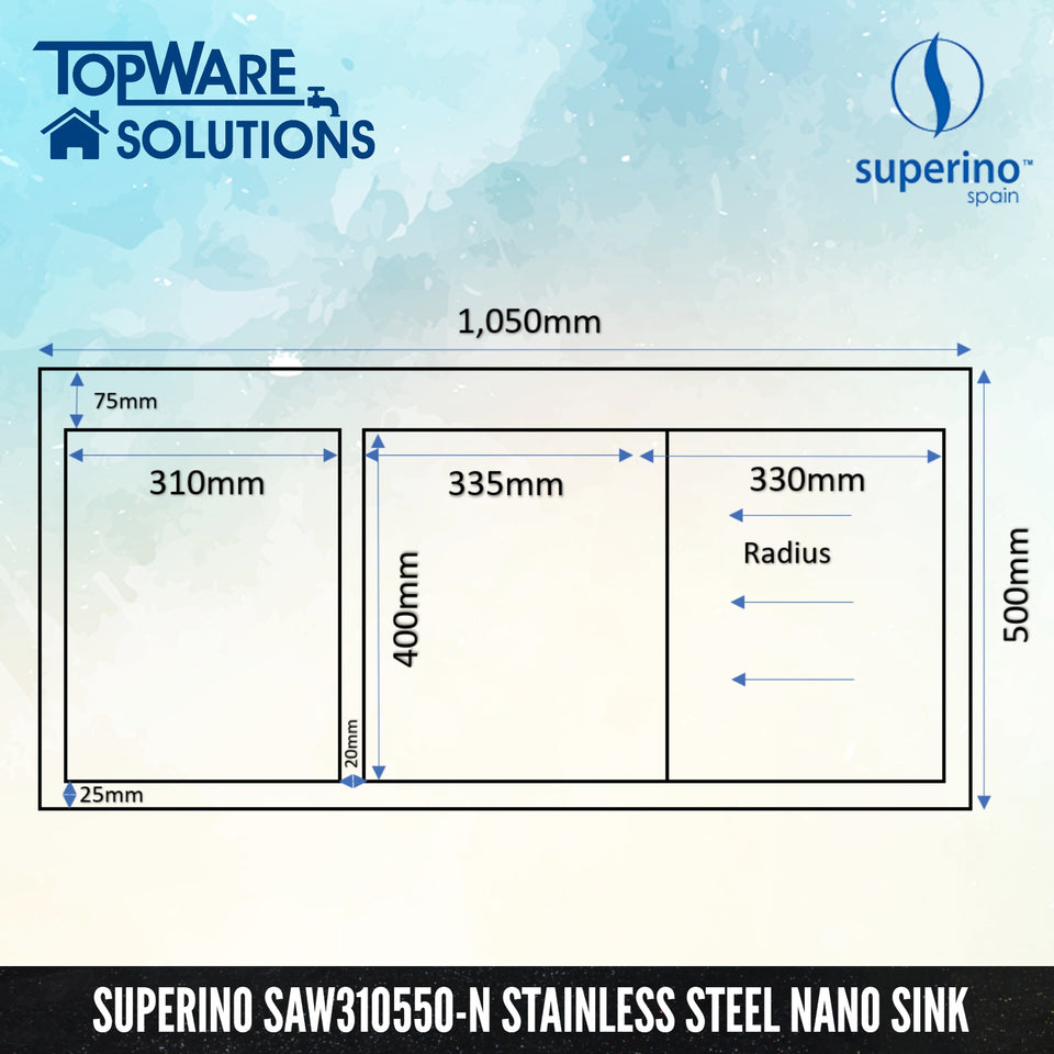 SUPERINO SUS304 Stainless Steel NANO Sink SAW310550-N, Kitchen Sinks, SUPERINO - Topware Solutions