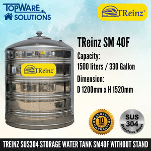 TREINZ Stainless Steel SUS304 Storage Water Tank (Without Stand/Flat Bottom), Water Tank, TREINZ - Topware Solutions