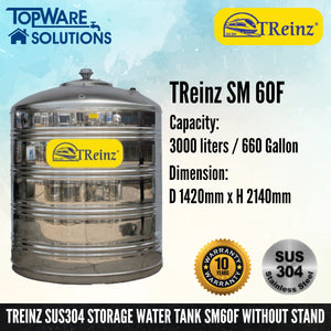 TREINZ Stainless Steel SUS304 Storage Water Tank (Without Stand/Flat Bottom), Water Tank, TREINZ - Topware Solutions