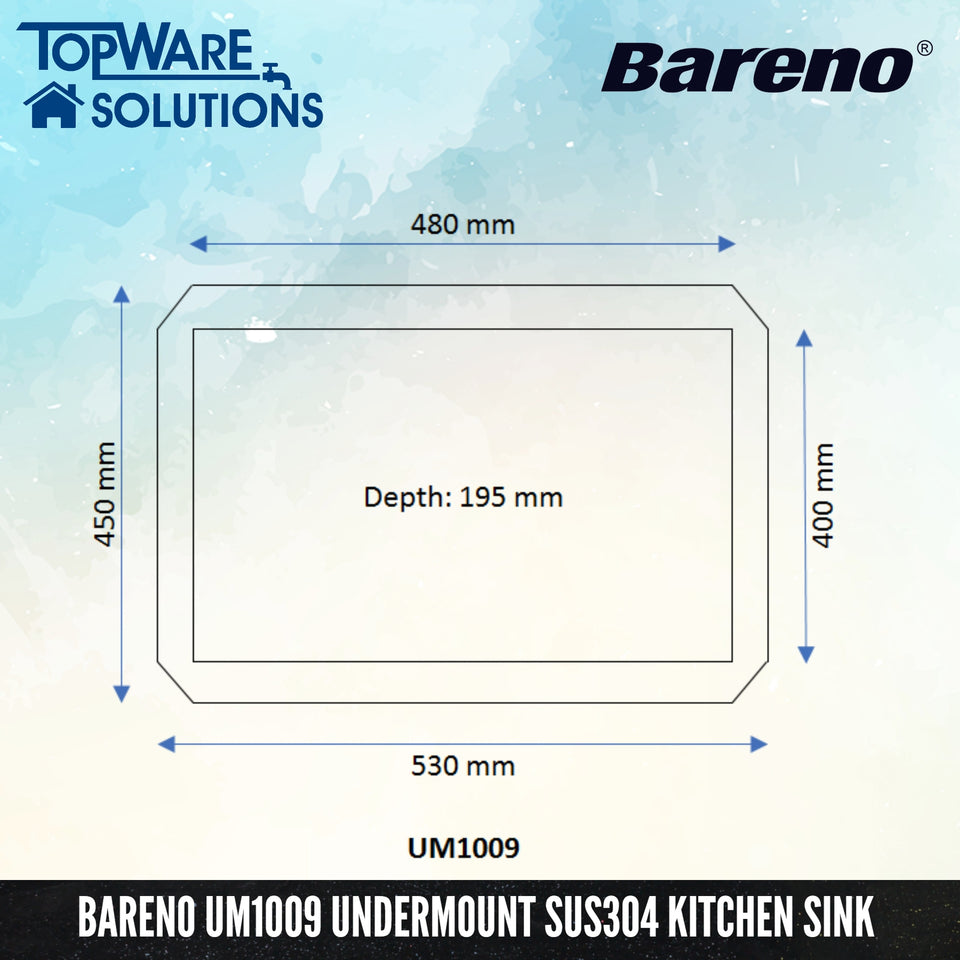 BARENO Kitchen Sink UM1009 Undermount SUS304 with 10 Year Warranty, Kitchen Sinks, BARENO - Topware Solutions