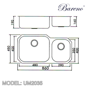 BARENO Kitchen Sink UM2035  Undermount SUS304 with 10 Year Warranty, Kitchen Sinks, BARENO - Topware Solutions