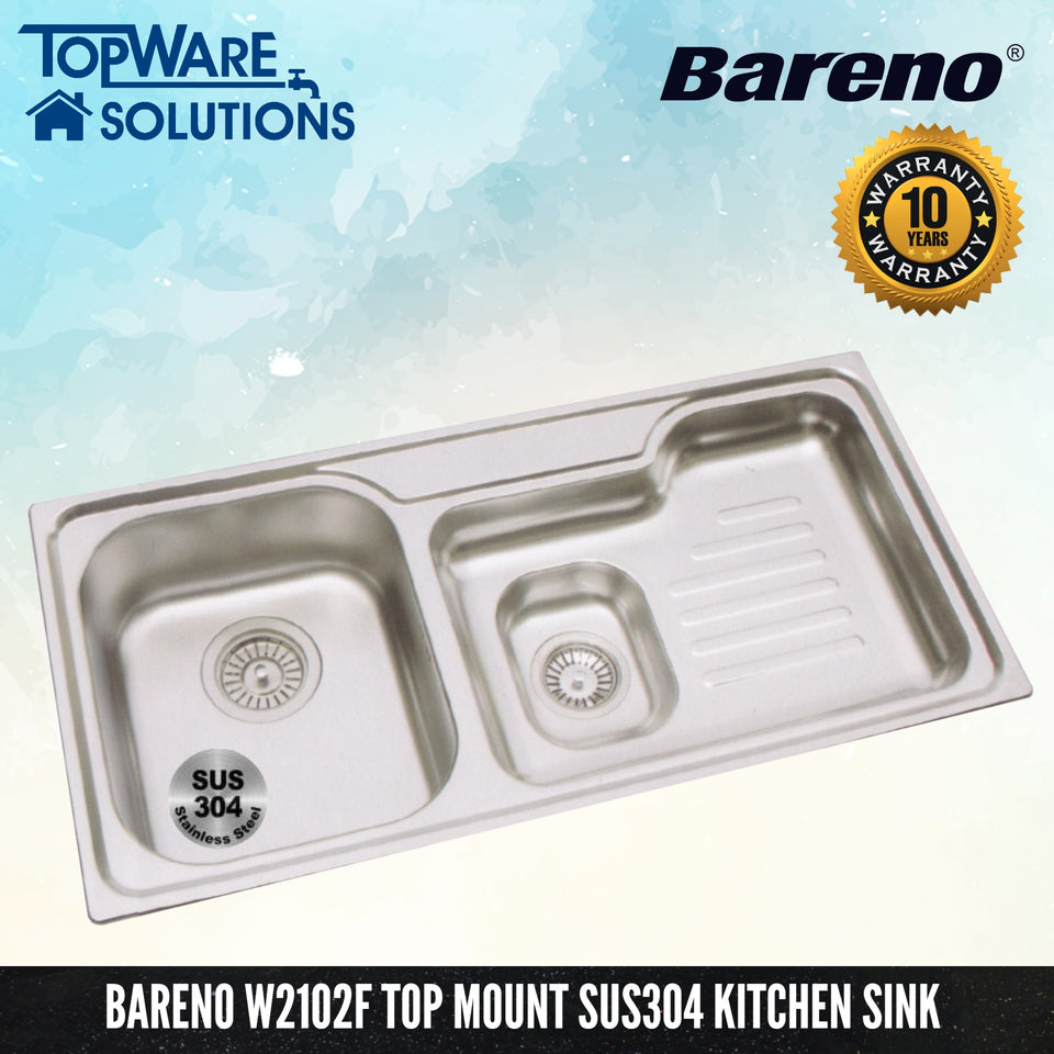 BARENO Kitchen Sink 2102F Top Mount SUS304 with 10 Year Warranty, Kitchen Sinks, BARENO - Topware Solutions