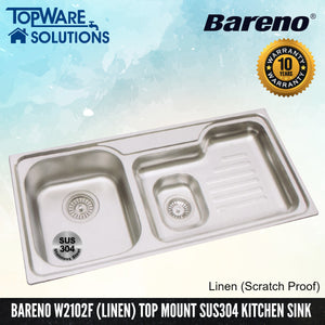 BARENO Kitchen Sink W2102F (Linen) Top Mount SUS304 with 10 Year Warranty, Kitchen Sinks, BARENO - Topware Solutions