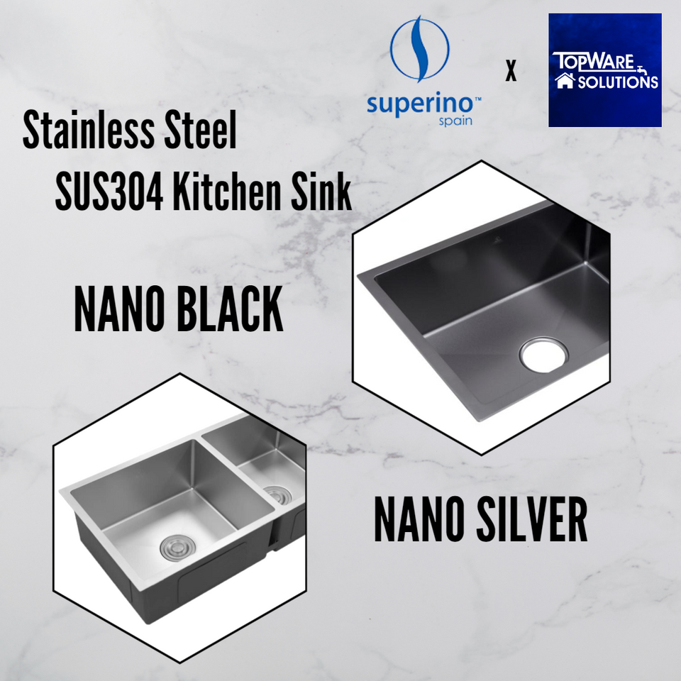 SUPERINO Stainless Steel NANO BLACK Sink SAW8446-NB, Kitchen Sinks, SUPERINO - Topware Solutions
